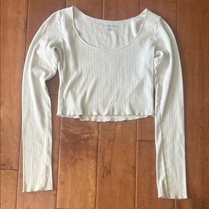Brandy Melville Cream Ribbed Long Sleeve Crop Top